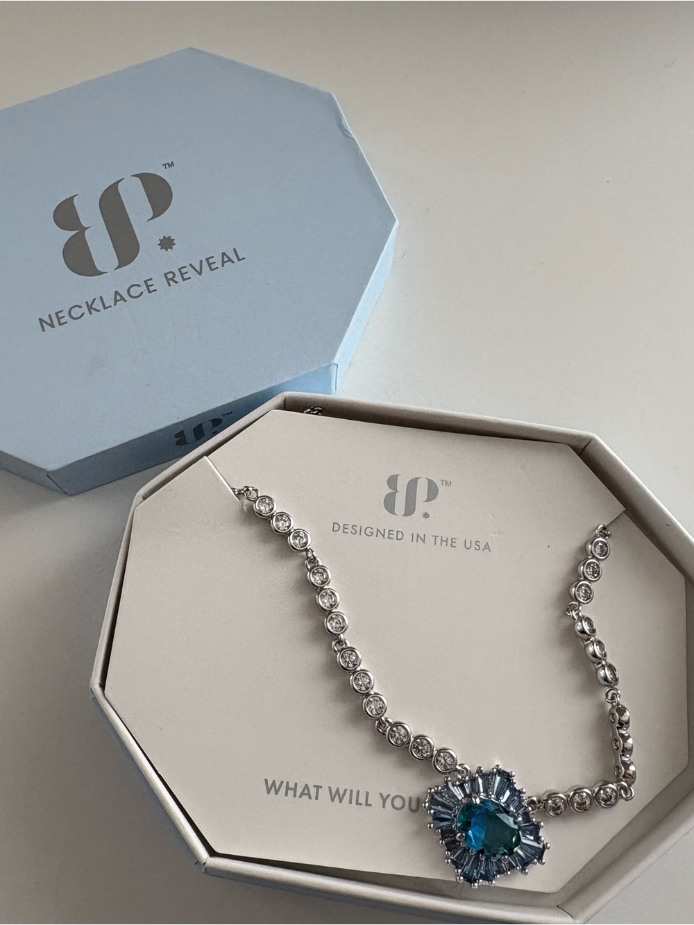Bomb Party Cushion Royal Necklace NK72042 Azure Blue BiColor Rhodium Plating